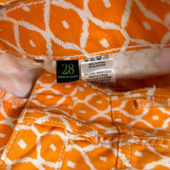 C Wonder Orange Geometric Pattern Skinny Crop Jean Womens 28 - Picture 7 of 9